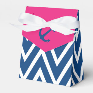 Pink and Navy Zigzag & Nautical Anchor Favour Box