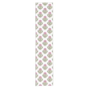 Pink and Olive Chrysanthemum Block Print Short Table Runner