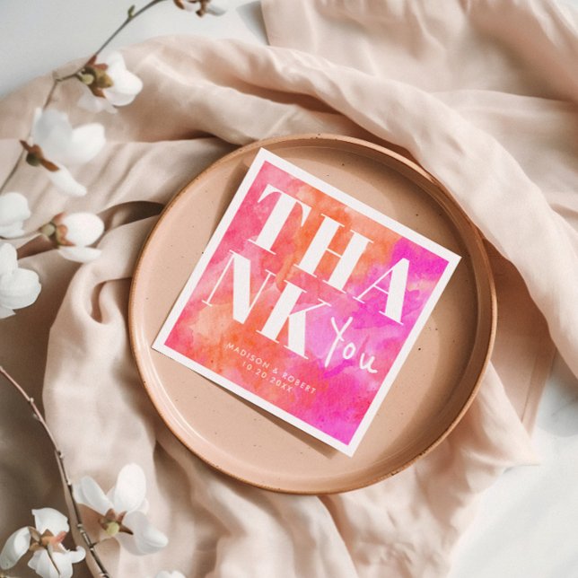 Pink and Orange Abstract Bold Thank You Wedding Napkin (Creator Uploaded)