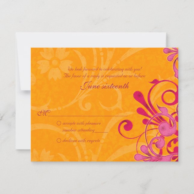 Pink and Orange Abstract Floral Response Card (Front)