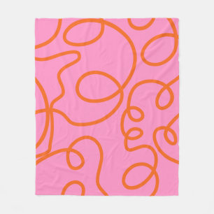 Pink And Orange Abstract Lines Brush Strokes Fleece Blanket