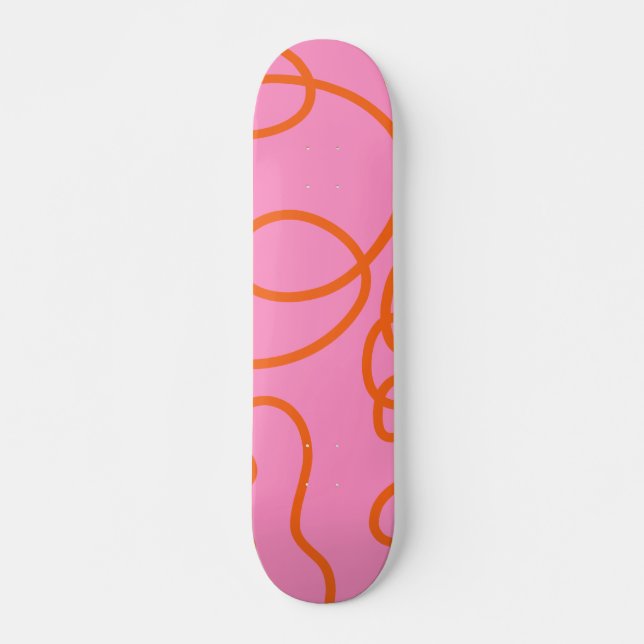 Pink And Orange Abstract Lines Brush Strokes Skateboard (Front)