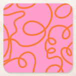 Pink And Orange Abstract Lines Brush Strokes Square Paper Coaster<br><div class="desc">Mid Century Modern Abstract Lines Brush Strokes – Minimal Line – Pink and Orange.</div>