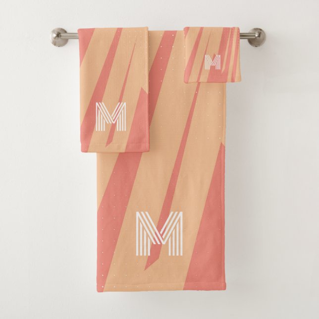 Pink and orange abstract retro design bath towel set (Insitu)