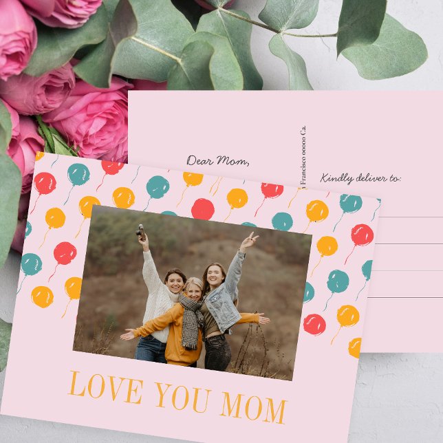 Pink and orange balloons custom photo Mother's Day Holiday Postcard (Creator Uploaded)