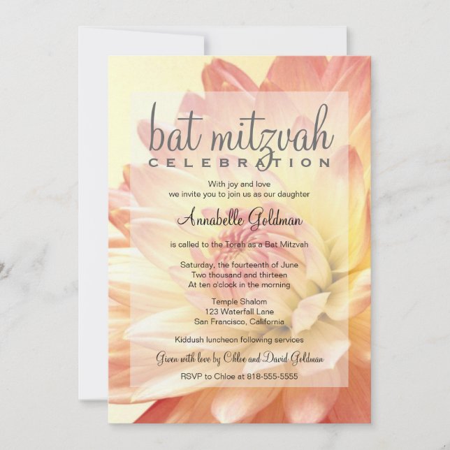 Pink and Orange Bat Mitzvah Invitation (Front)