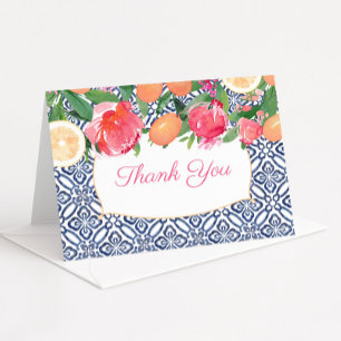 Pink and Orange Blue Tiles Mediterranean Shower Thank You Card
