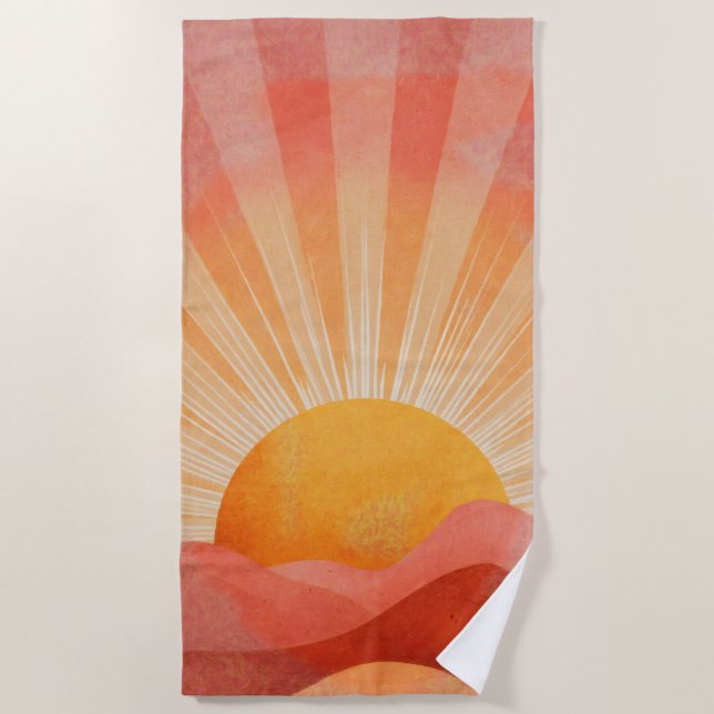 Pink and Orange Boho Sunrise Beach Towel (Front)