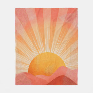 Pink and Orange Boho Sunrise Fleece Blanket