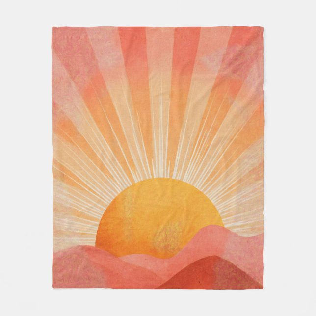 Pink and Orange Boho Sunrise Fleece Blanket (Front)