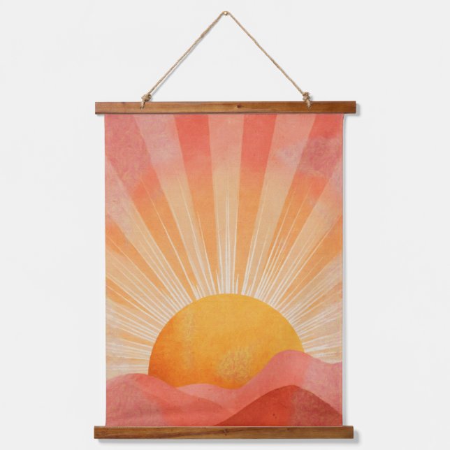 Pink and Orange Boho Sunrise Hanging Tapestry (Front)