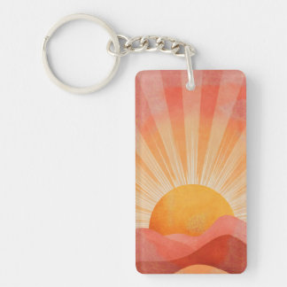 Pink and Orange Boho Sunrise Key Ring