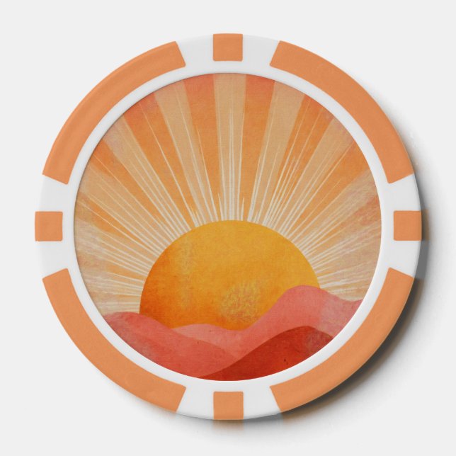Pink and Orange Boho Sunrise Poker Chips (Front)