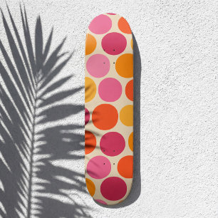 Pink and Orange Bold Retro Inspired Polka Dot Skateboard