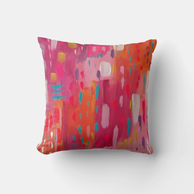 Pink and Orange Brush Marks Abstract  Cushion (Front)