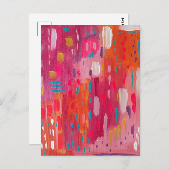Pink and Orange Brush Marks Abstract Postcard (Front/Back)