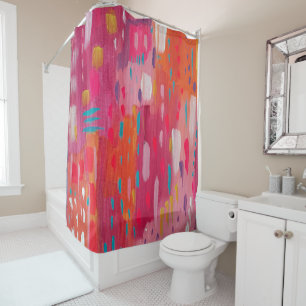 Pink and Orange Brush Marks Abstract  Shower Curtain