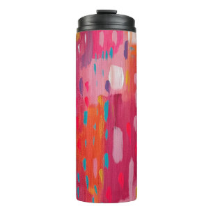Pink and Orange Brush Marks Abstract Thermal Tumbler