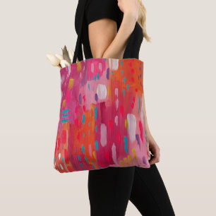 Pink and Orange Brush Marks Abstract Tote Bag