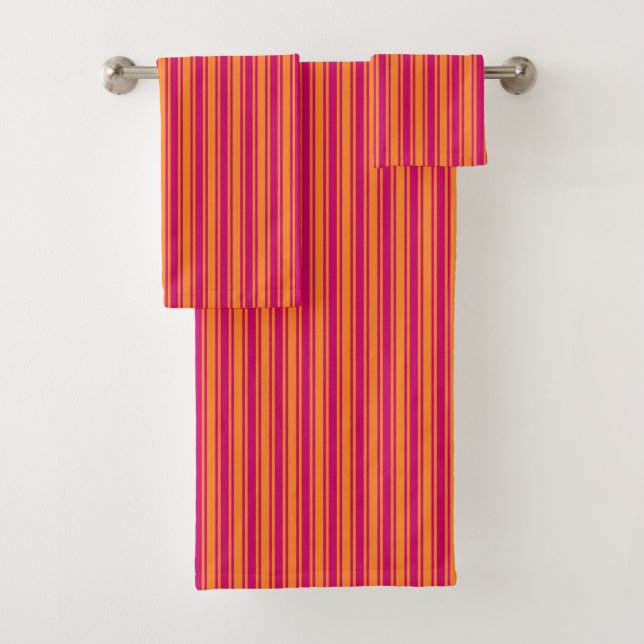 Pink and orange candy stripes bath towel set (Insitu)