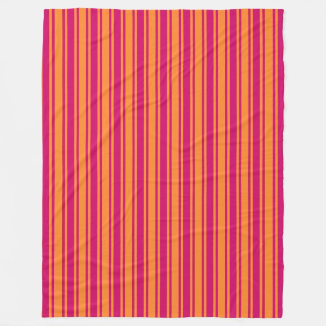 Pink and orange candy stripes fleece blanket (Front)