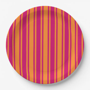 Pink and orange candy stripes paper plate
