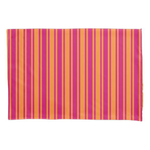 Pink and orange candy stripes pillowcase