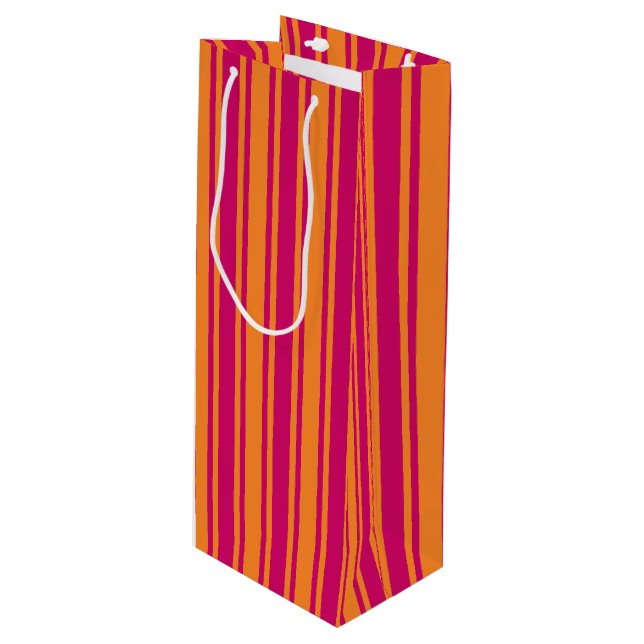 Pink and orange candy stripes wine gift bag (Front Angled)