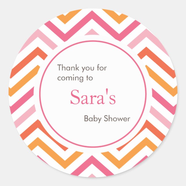 Pink and Orange Chevron Favour Sticker (Front)