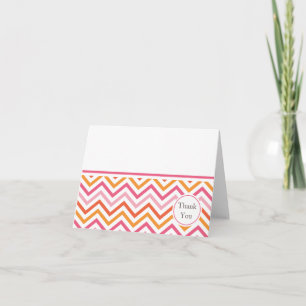 Pink and Orange Chevron Thank You Card