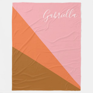 Pink and Orange Colour Block Geometric Personalise Fleece Blanket