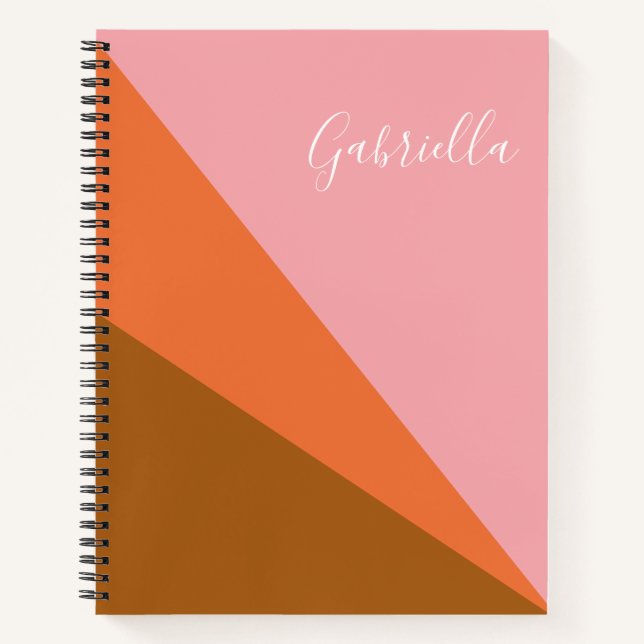 Pink and Orange Colour Block Geometric Personalise Notebook (Front)