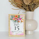Pink and Orange Colourful Tropical Floral Wedding Table Number<br><div class="desc">The tropical wedding design is perfect for couples who are planning a summer, beach or tropical destination wedding. Cards feature a beautiful and vibrant watercolor design with tropical flowers in shades of pink and orange, reminiscent of a gorgeous island paradise. The card is accented with faux gold glitter elements that...</div>