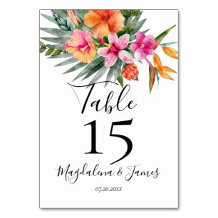 Pink and Orange Colourful Tropical Floral Wedding Table Number