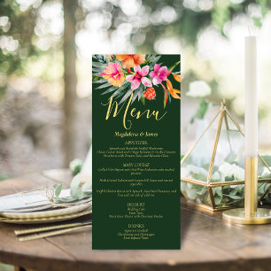 Pink and Orange Colourful Tropical Florals on Gree Menu