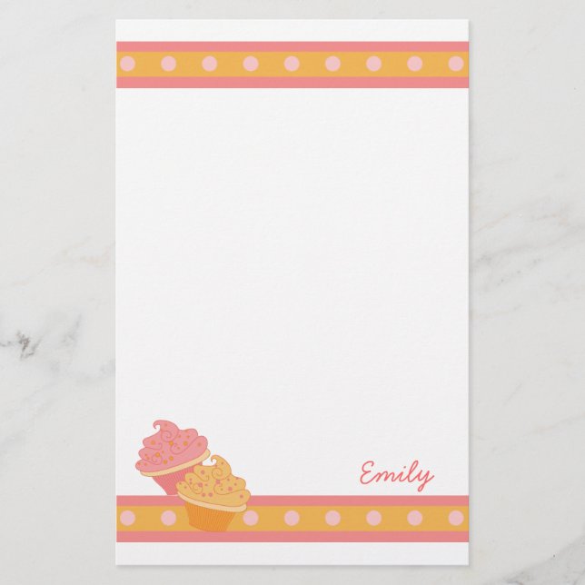 Pink and Orange  Cupcakes Stationery (Front)