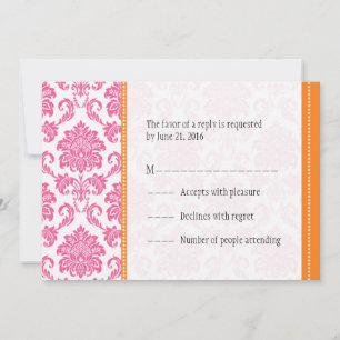 Pink and Orange Damask RSVP Cards