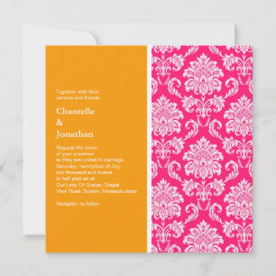 Pink and Orange Damask Wedding Invitation