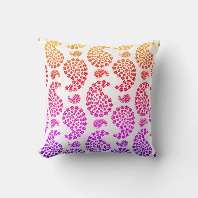 Pink And Orange Dog Paw Print Paisley Pattern  Cushion (Front)