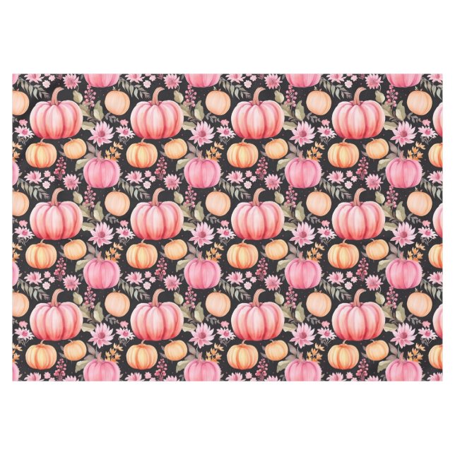 Pink and Orange Fall Pumpkin Tablecloth (Front (Horizontal))