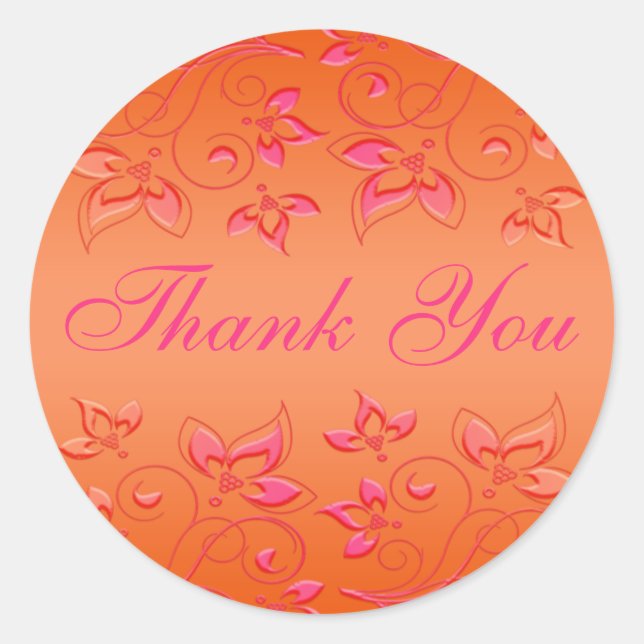 Pink and Orange Floral 1.5" Round Wedding Sticker (Front)