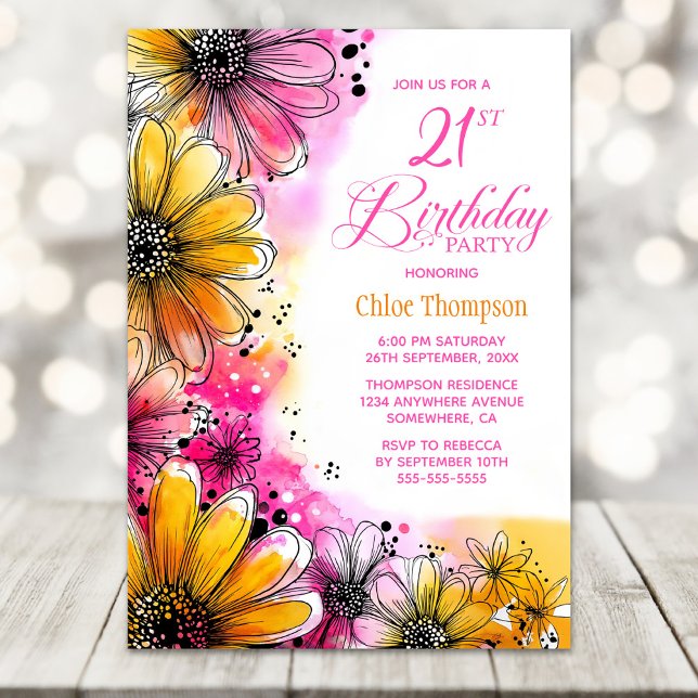 Pink and Orange Floral 21st Birthday Party Invitation (Creator Uploaded)