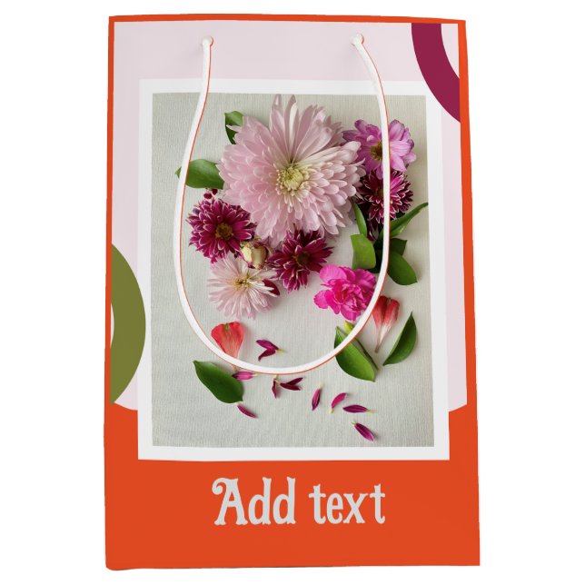 Pink and Orange Floral Art Medium Gift Bag (Front)