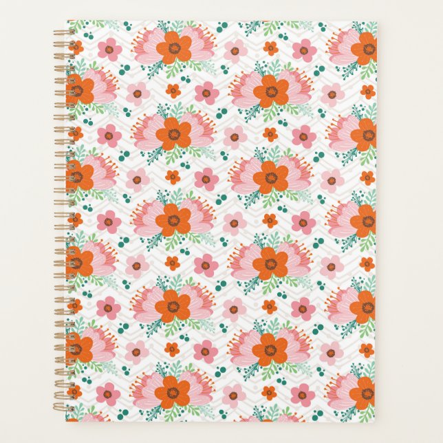 Pink and orange floral bouquet patterned planner (Front)