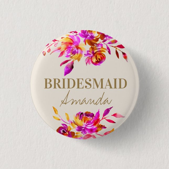 Pink and Orange Floral Bridal Shower 3 Cm Round Badge (Front)