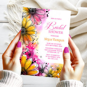 Pink and Orange Floral Bridal Shower Invitation