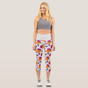 Pink and Orange Floral Capri Leggings