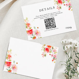 Pink and Orange Floral Details QR-code Graduation Enclosure Card