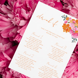 Pink and Orange Floral Drink If Bridal Shower Game Invitation