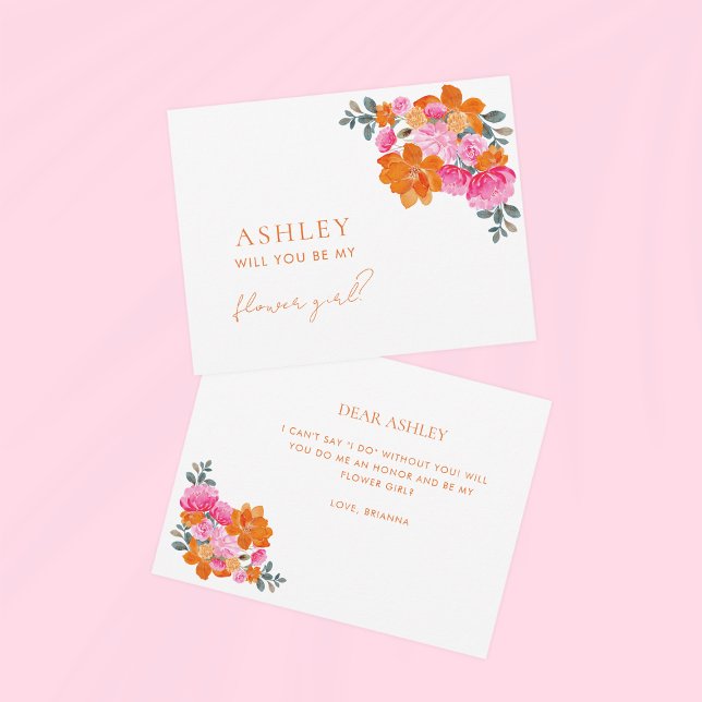 Pink and Orange Floral Flower Girl Proposal Card (Creator Uploaded)